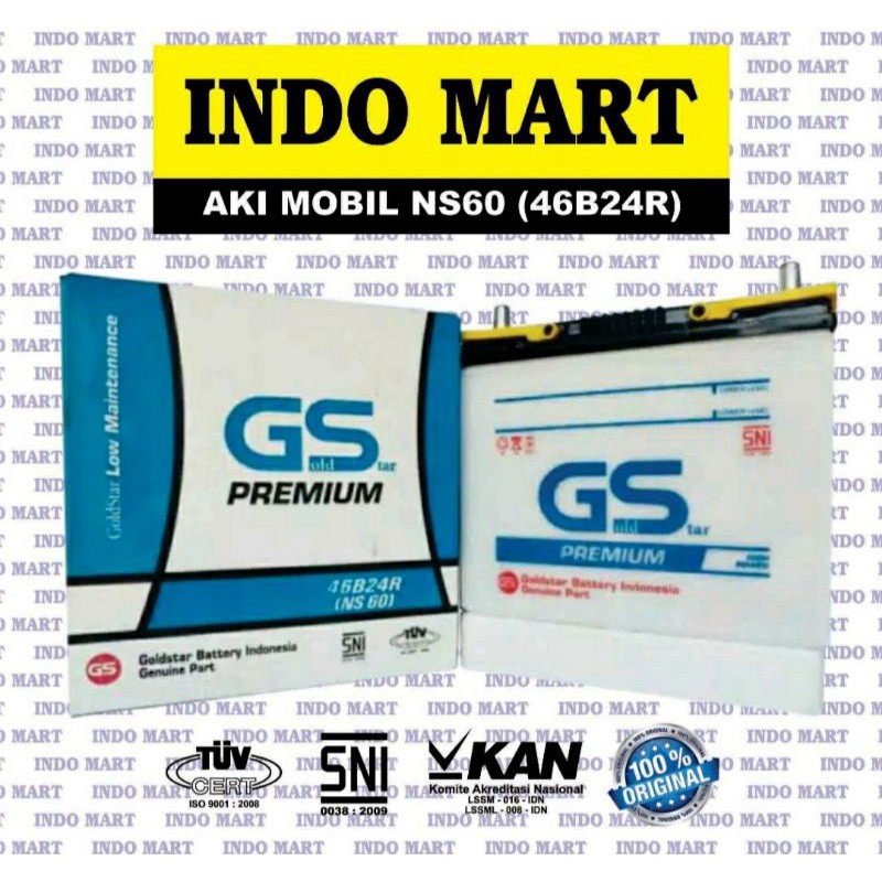 Aki Mobil NS60 46B24R Avanza Rush Grand Max Carry APV L-300 PREMIUM ORIGINAL (GS NS60)