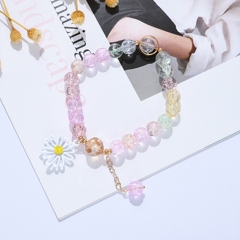 Ins Daisy Flower Bracelet For Women Girls Fashion Glass Crystal Beads Bracelets Jewelry Accessories