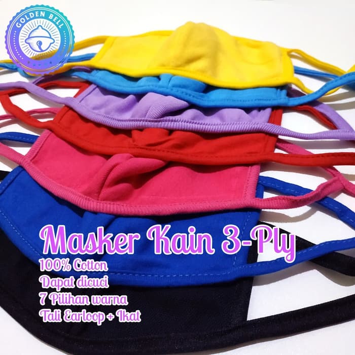 Harga Murah.. Masker Kain Katun 3-Ply Warna Polos - Biru