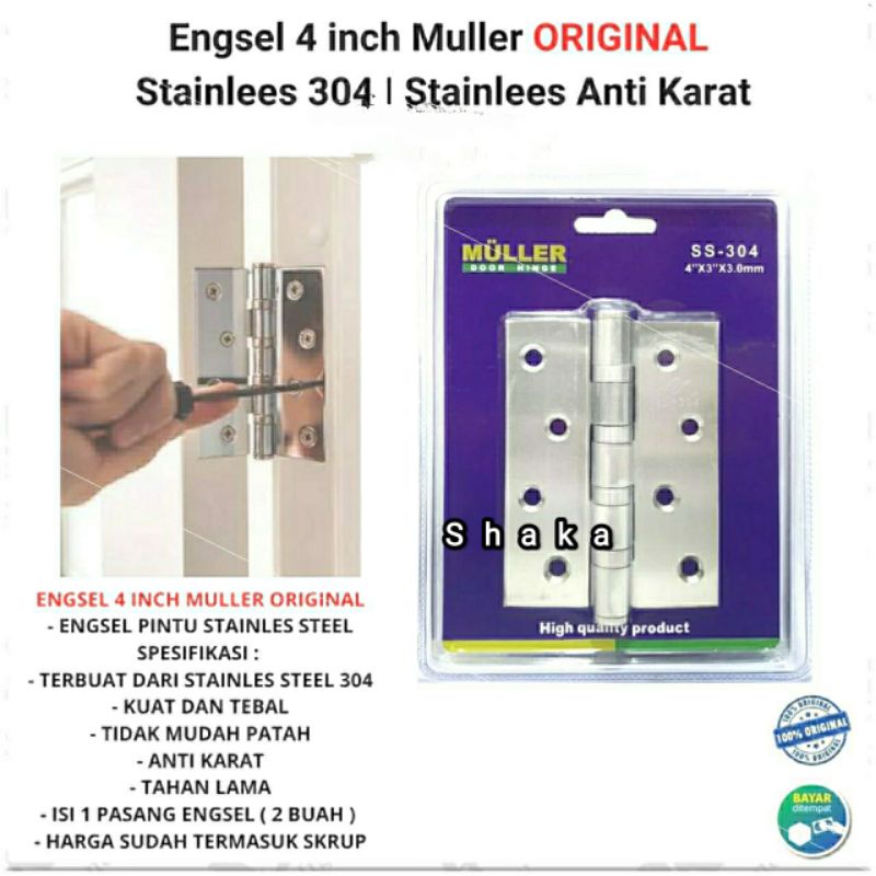 Engsel pintu rumah stainless merk muller 4inch engsel jendela pintu rumah stainless