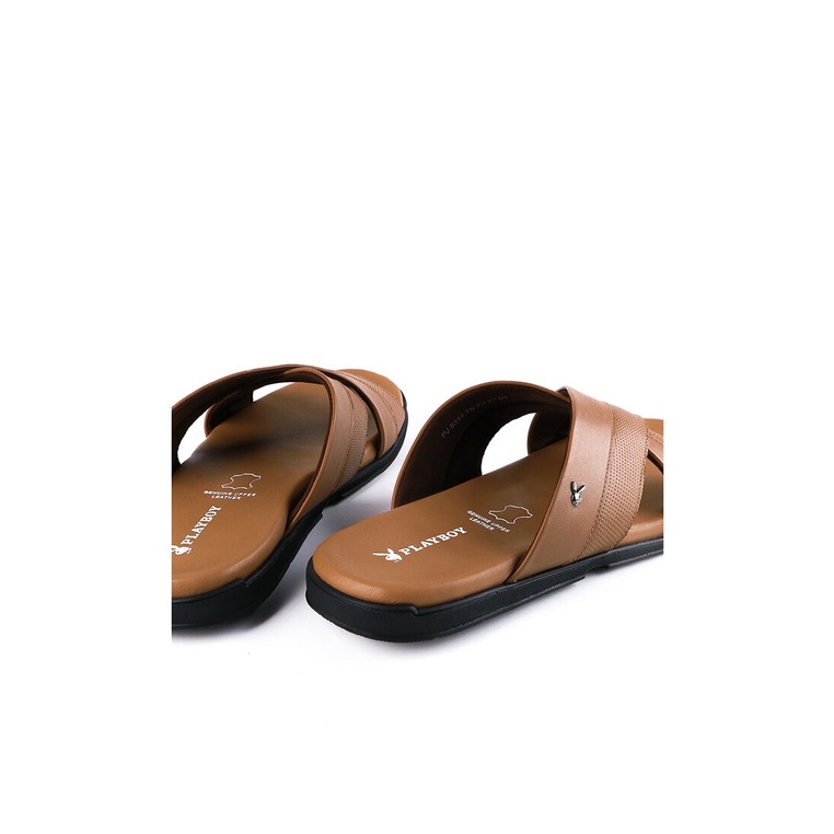 SANDAL SLIDE KULIT PLAYBOY PRIA ORIGINAL CASUAL BRANDED COKLAT PL30