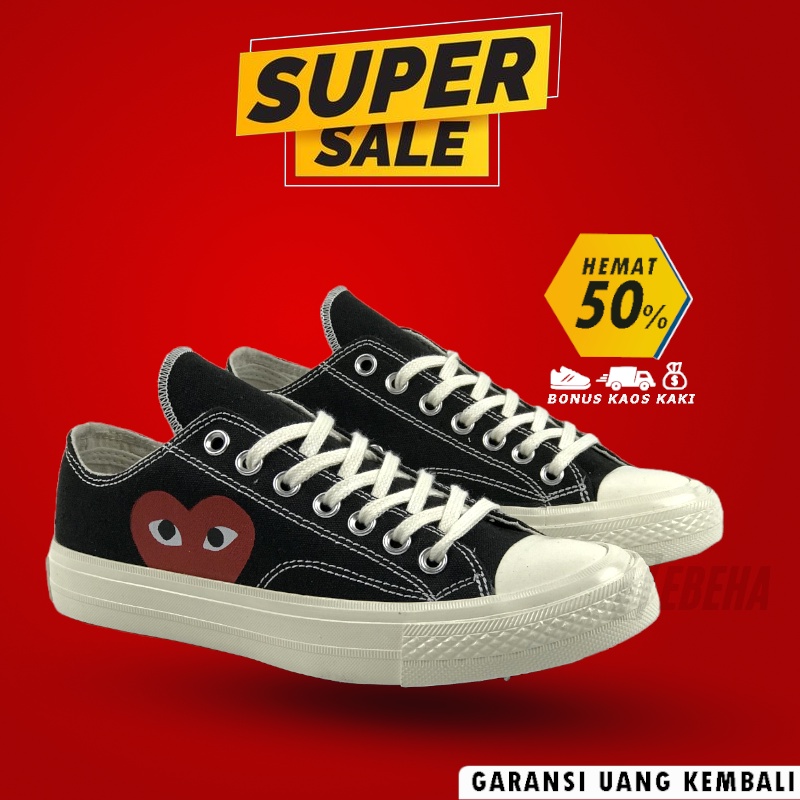 Sepatu  Pria Wanita Converse Cdg  All Star 70s Hitam Putih Cream Peaceminusone High  Bnwb Grade orig