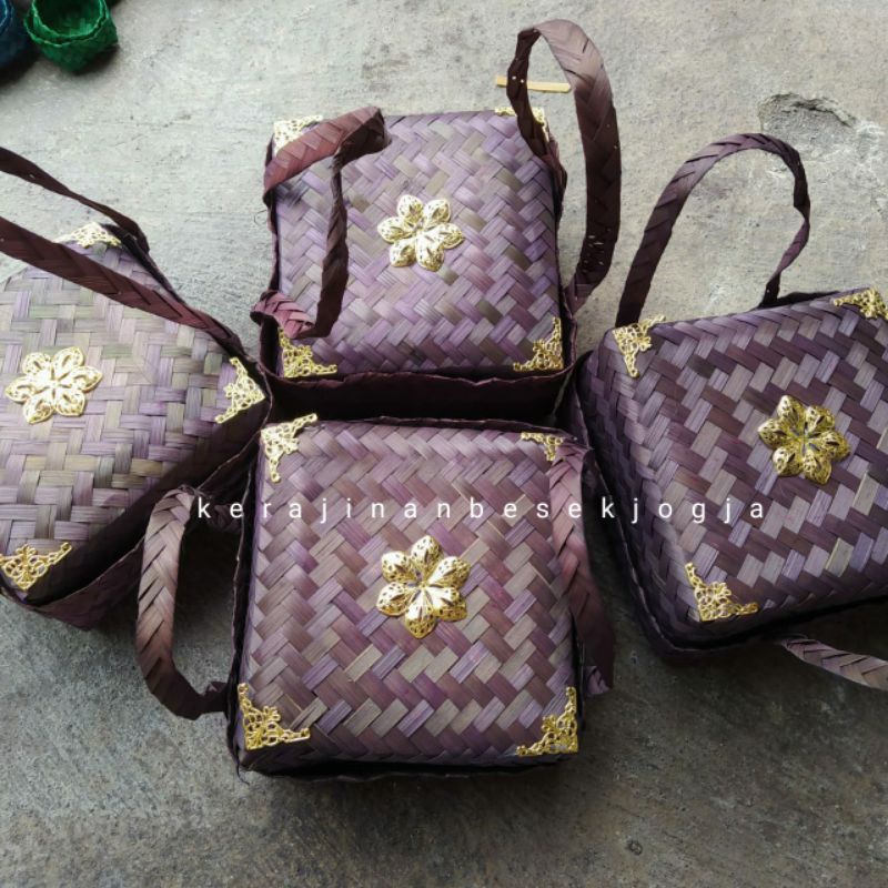 SEPASANG BESEK BAMBU JINJING 22CM WARNA +ORNAMEN | besek bambu besek tas besek murah besek kotak bes