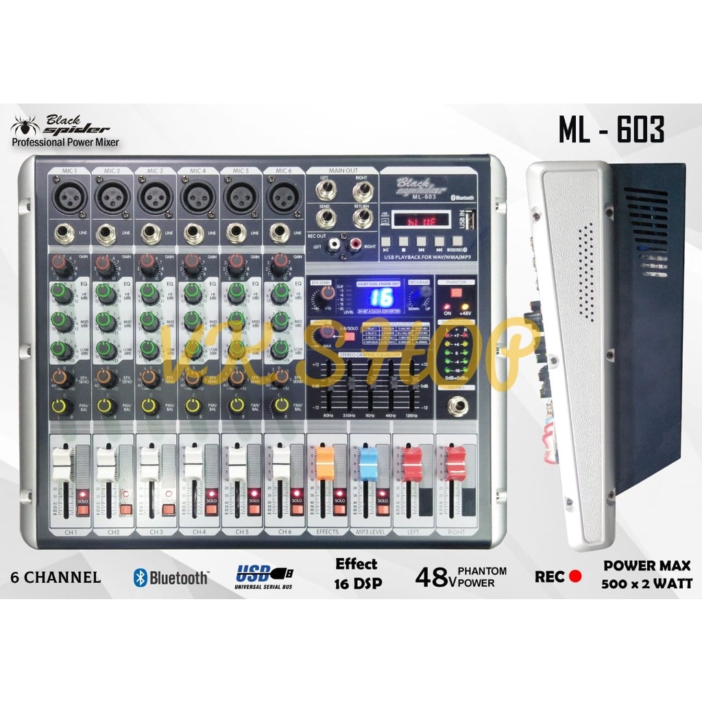 POWER MIXER BLACK SPIDER ML 603 BLACKSPIDER ML603 BLUETOOTH 6CHANNEL