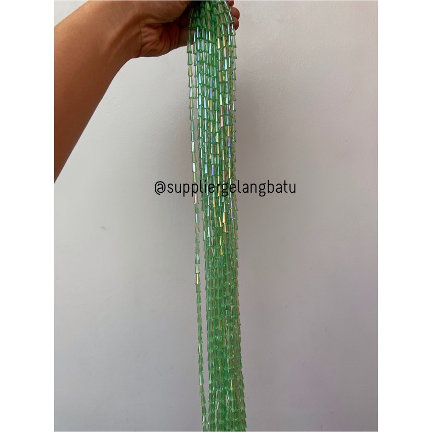 kristal terompet 12 x 8mm soft green quartz crystal rajut bahan PAGODA