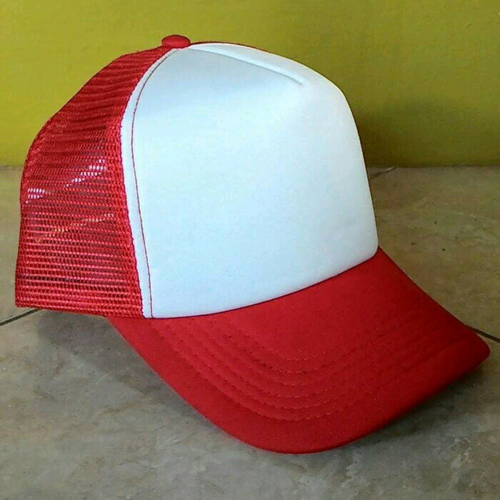 TOPI TRUCKER POLOS MERAH PUTIH