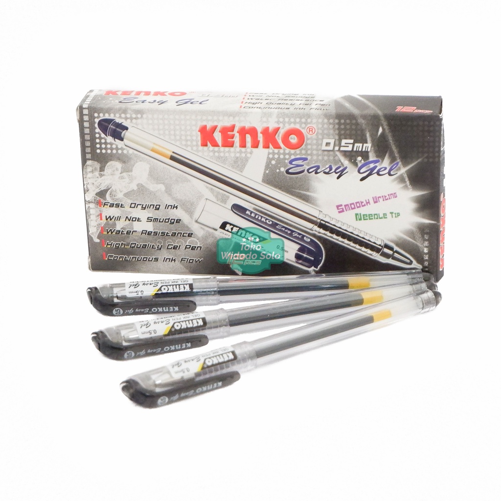 

Pulpen Kenko Easy Gel 0,5mm Hitam Bolpoin Ballpoint Gel Pen - 1 Pack Isi 12 Buah