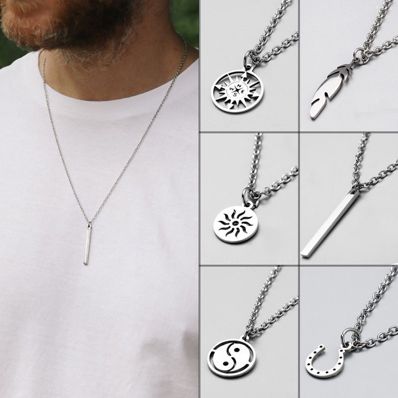 Kalung Rantai Panjang Bahan stainless steel Dengan Liontin Persegi Panjang Untuk Pria Dan Wanita