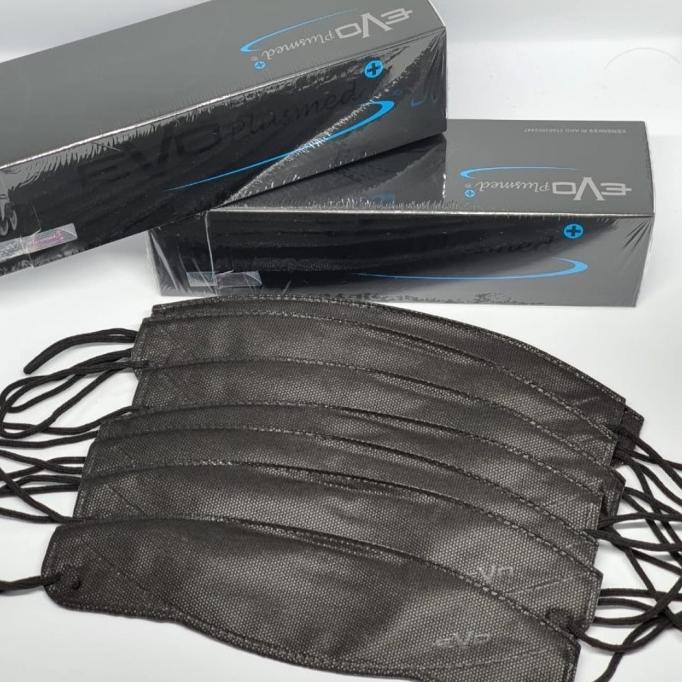 Masker EVO PLUSMED ALL BLACK ( Special Edition ) SATUAN 45-captikus Berkualitas