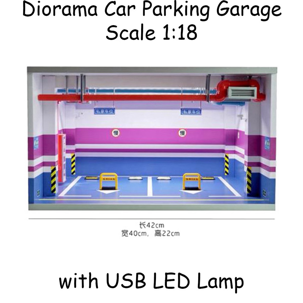 Diorama Diecast 2 Car Parking Lot Garage LED Lamp Blue Purple 1:18/18