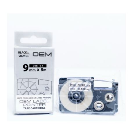 

OEM TAPE EZ LABEL CASIO 9MM BLACK INK CLEAR (OXR-9X)