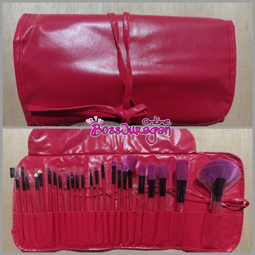 (BOSS) (MERAH/PINK 24PC) KUAS DOMPET MAKEUP FOR YOU BRUSH SET ISI 24 PC RED IMPORT