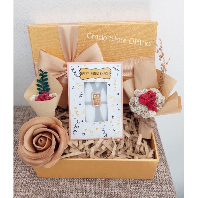 GIFT BOX NUANSA GOLD & BROWN HAMPERS LOGAM MULIA ANTAM 1 GR
