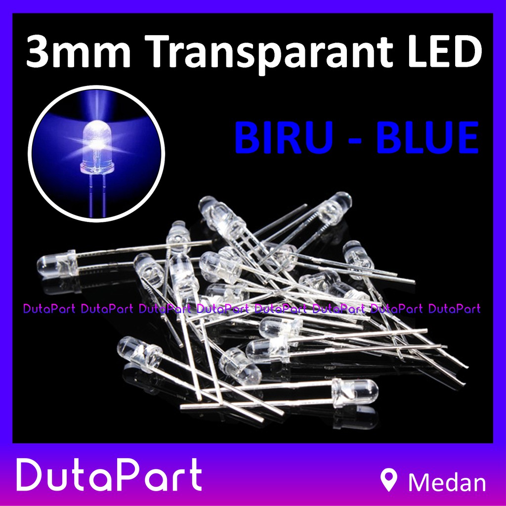 LED 3mm BIRU BLUE Transparant Bening F3 LED Dioda KUALITAS BAGUS