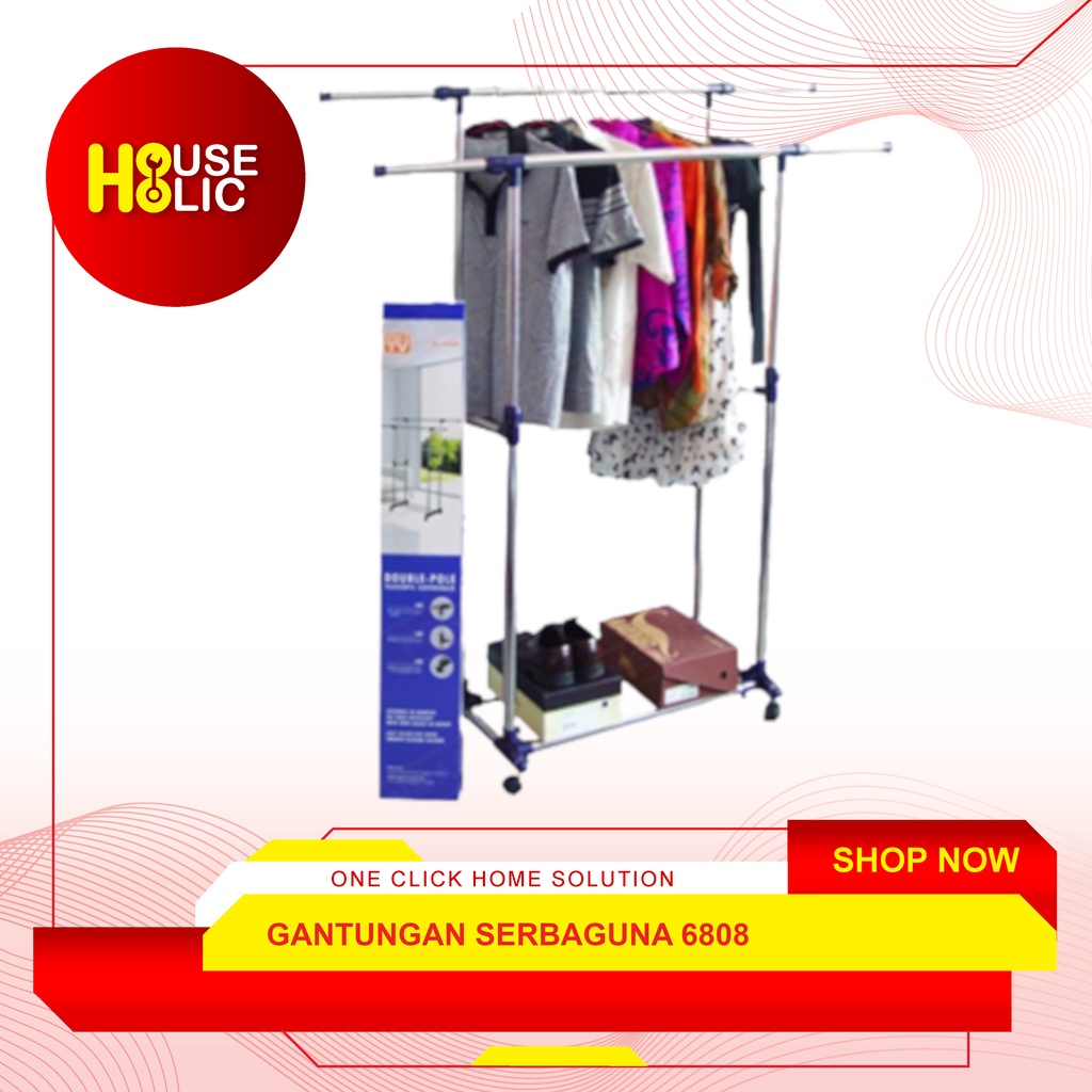 Hanger Double Pole Rack 6808 Clothes Rak Sepatu Gantungan Baju Handuk