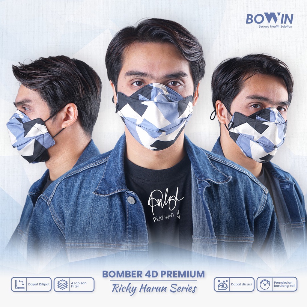 Bowin Masker Bomber - 2x Anti Bakteri &amp; Percikan (Masker Kain 4 Lapis)