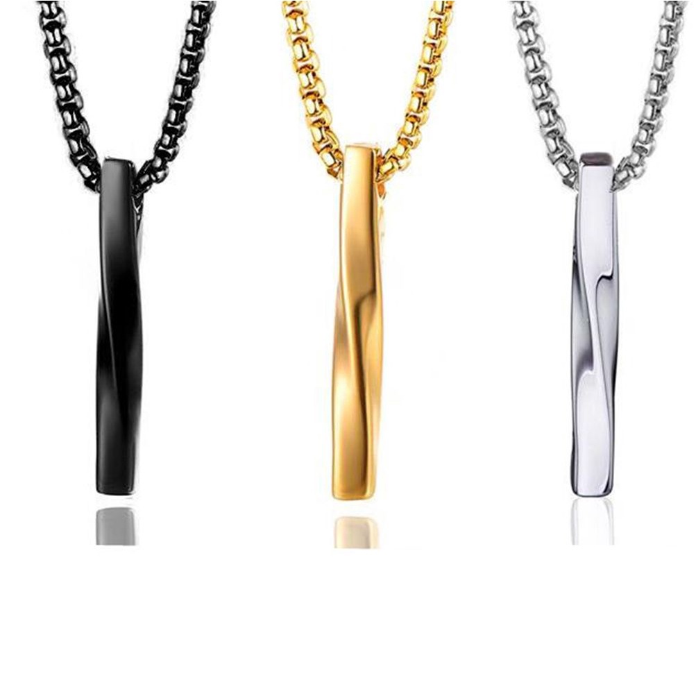 ROW New Necklace Gift Stainless Steel Chain Pendant Trendy Men Fashion Jewelry Simple Rectangle/Multicolor