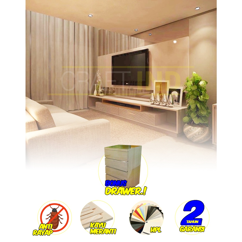 BACKDROP TV MURAH | RAK TV HPL | BUFFET TV HPL | PARTISI PAJANGAN HPL | MEJA TV HPL