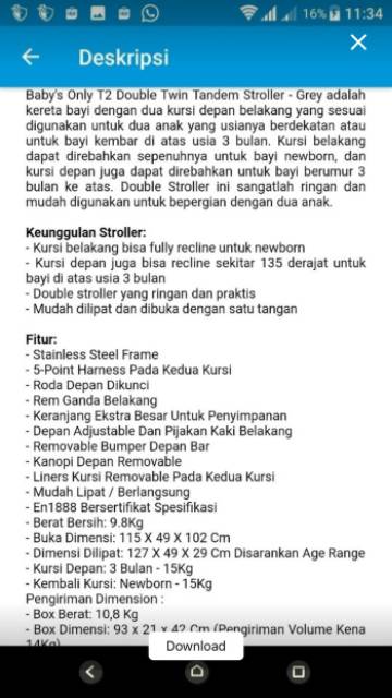 Stroller Kembar Tandem Chris Bell Eugene CB688-3