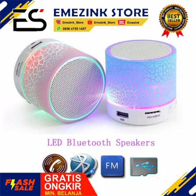 Speaker Bluetooth Mini S10 Motif Speaker Retak LED Hp Handphone Laptop A-H A-K