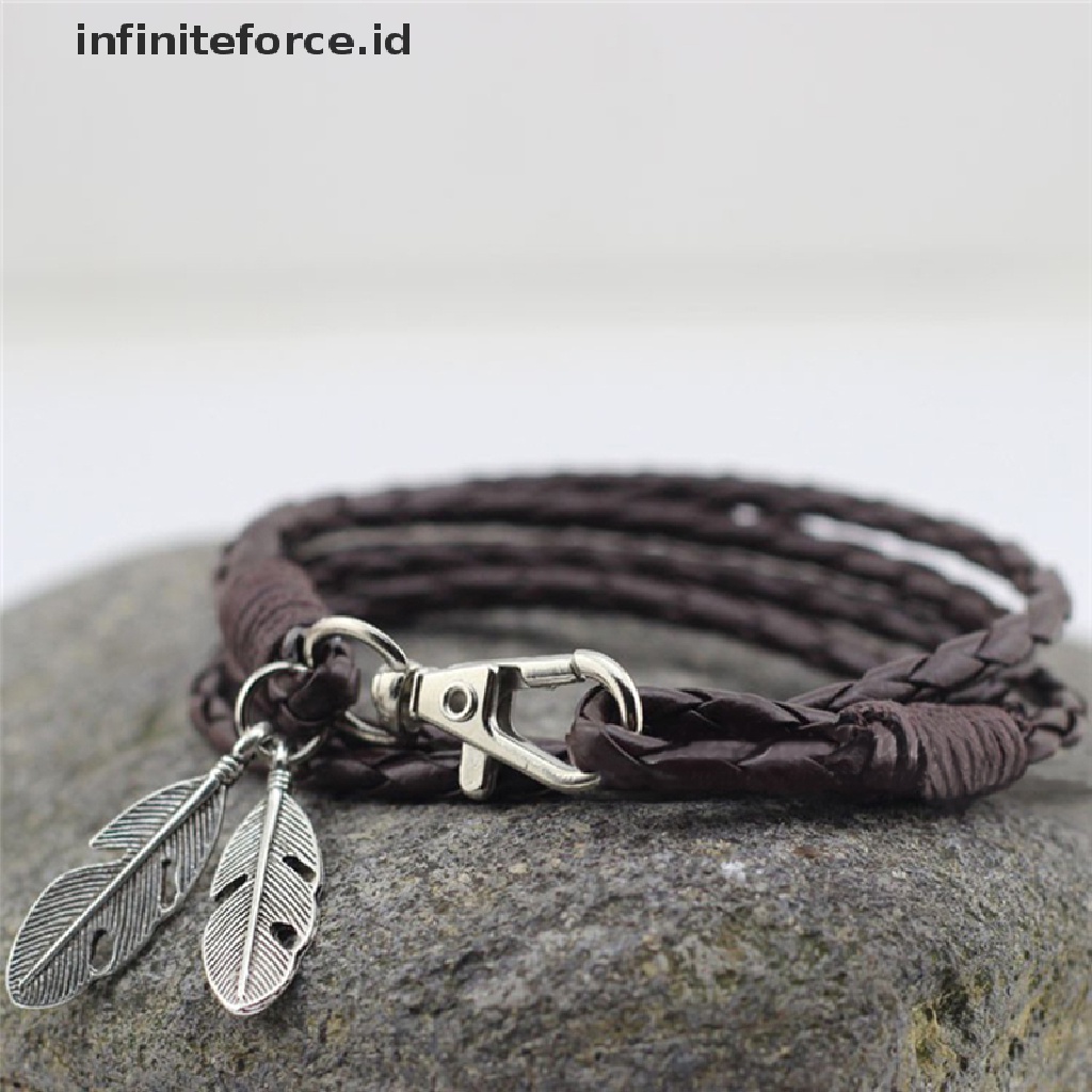 Infiniteforce.id Gelang Tangan Kulit Pu Pria Desain Bulu