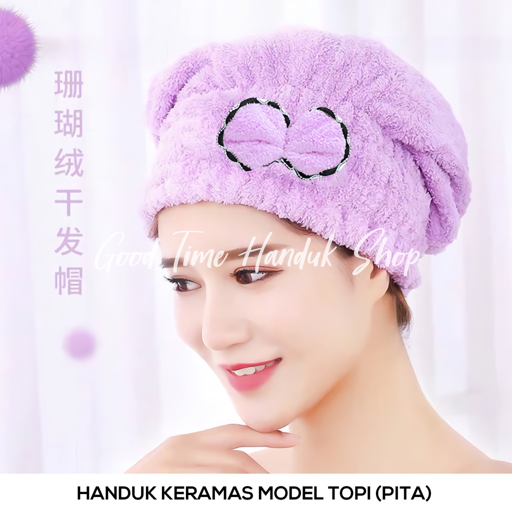 Handuk Keramas Model Kancing / Topi Beruang / Topi Pita Import Microfiber Handuk Pengering Rambut Head Towel Fast Dry Hair Handuk Kepala