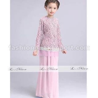 Setelan Gamis Anak Perempuan Brokat Soft Pink Import LN90