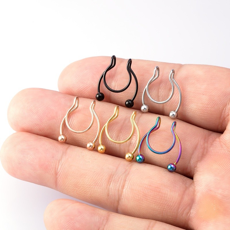 [ACKER] TANPA TINDAKAN Cincin Septum Hidung Palsu Cheater Horseshoe Cincin Septum Clicker