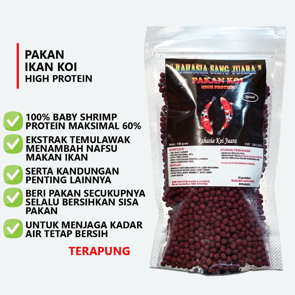 PAKAN KOI MAKANAN IKAN KOI PROTEIN TINGGI MENINGKATKAN PERTUMBUHAN DAN WARNA LEBIH CERAH