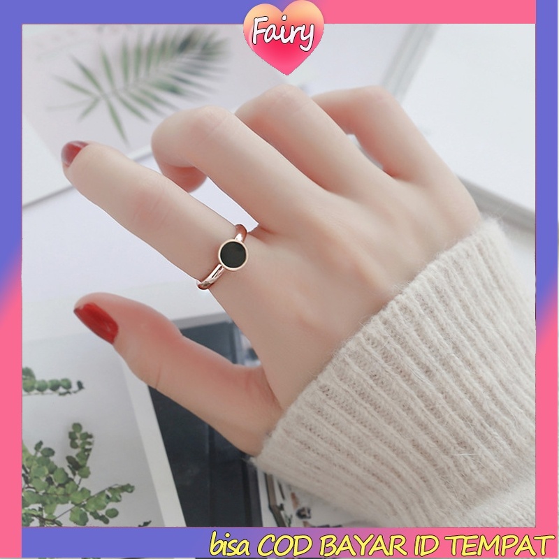 [COD] Korea Cincin Wanita Korea Lapis Emas Bentuk Bulat Bahan Titanium Warna Hitam F