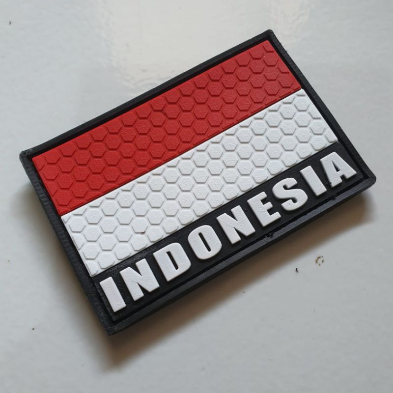 patch rubber logo bendera merah putih tulisan indonesia 3D sarang tawon / tempelan emblem karet velcro