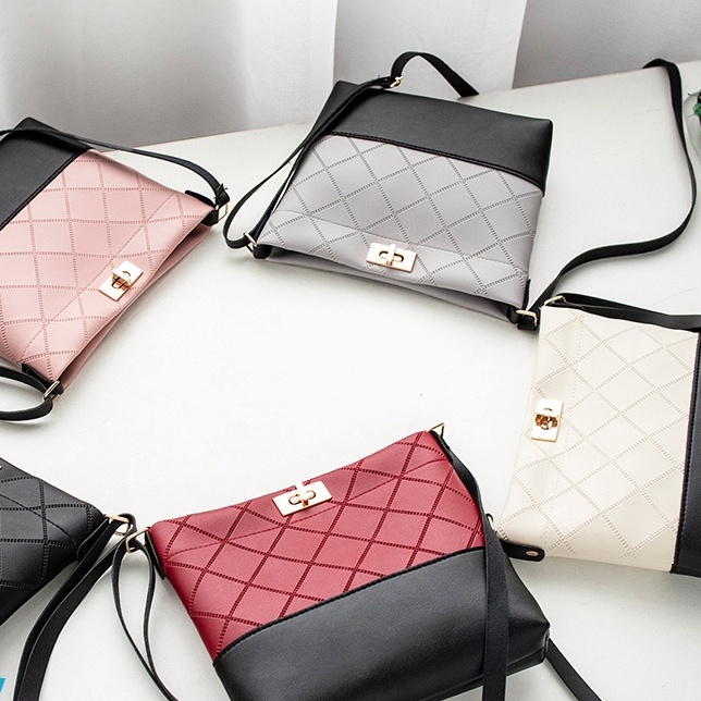 Tas Selempang Wanita Kekinian Bahu Sling Bag Import Korean Style Bahan Kulit Fashion Cewek T84