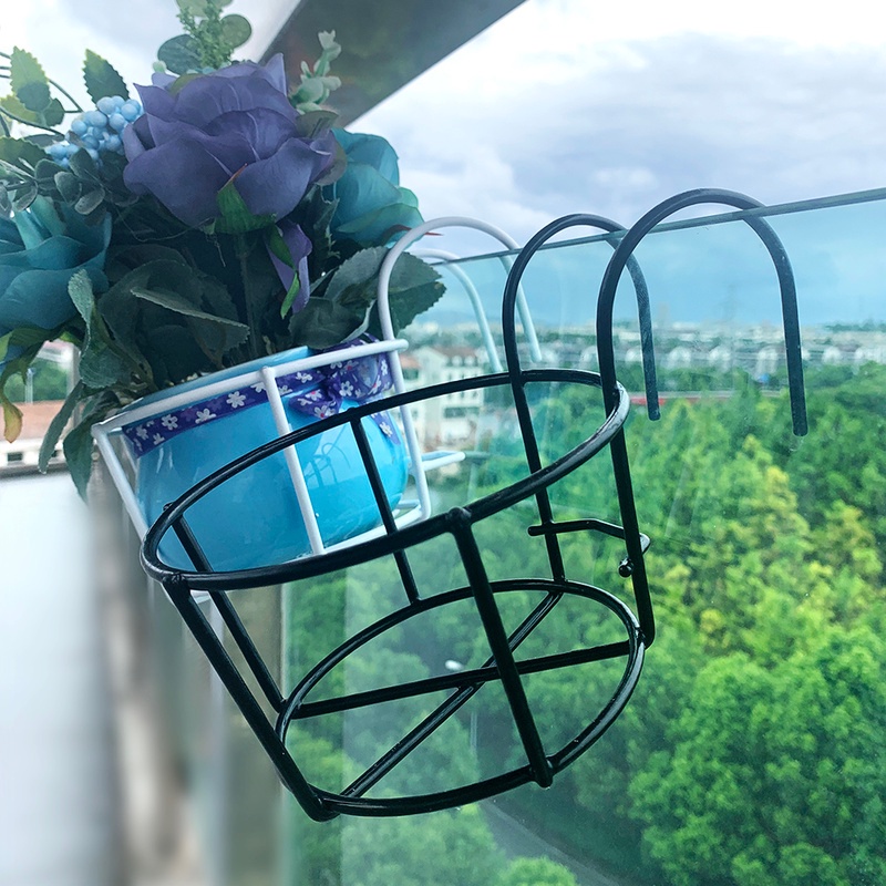 [Home Garden Balcony High Quality Basket Iron Railing Fence Hanging Flower Pot Holder] [ Over The Rail Fence Round  Hanging Planter Baskets] [Plant Pots Stand]