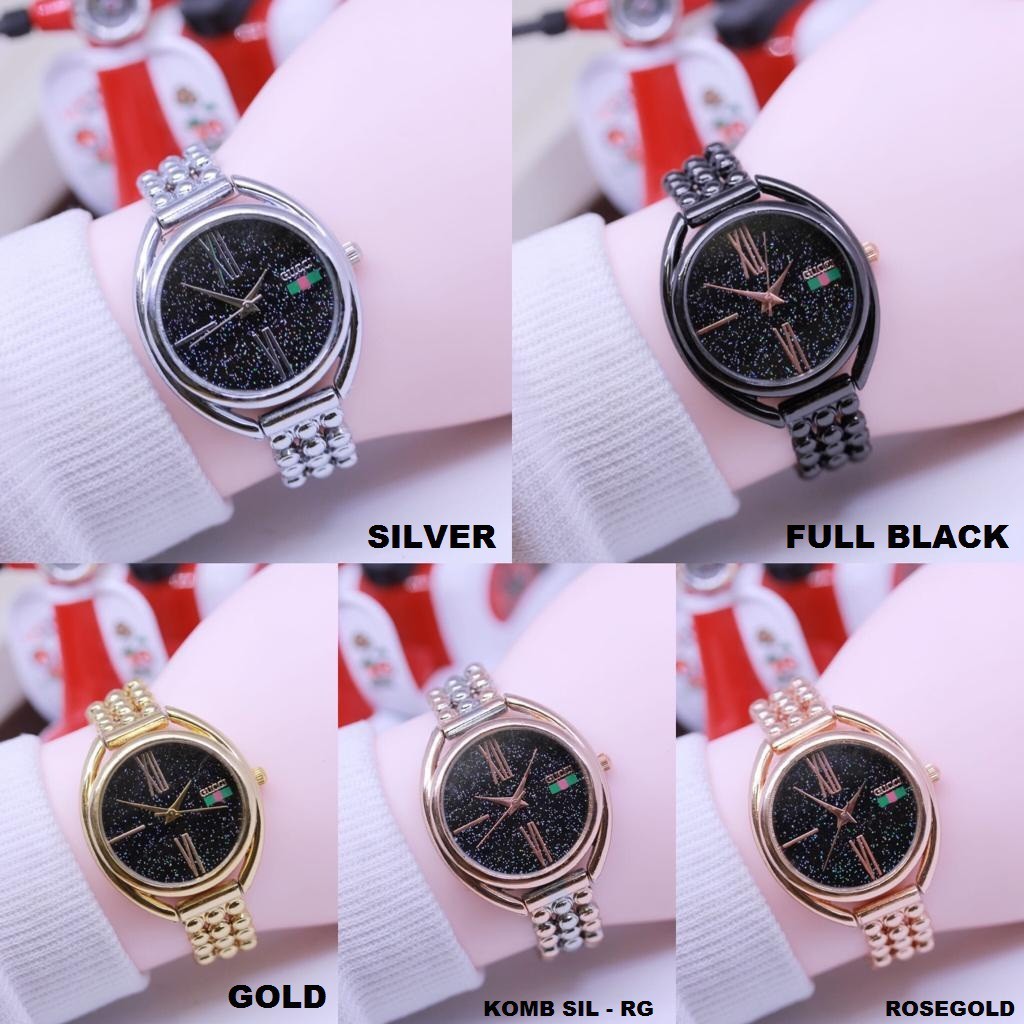 PA JAM TANGAN MURAH GS FASHION RANTAI BULET PLAT HITAM ROMAWI CLASSIC // GS042