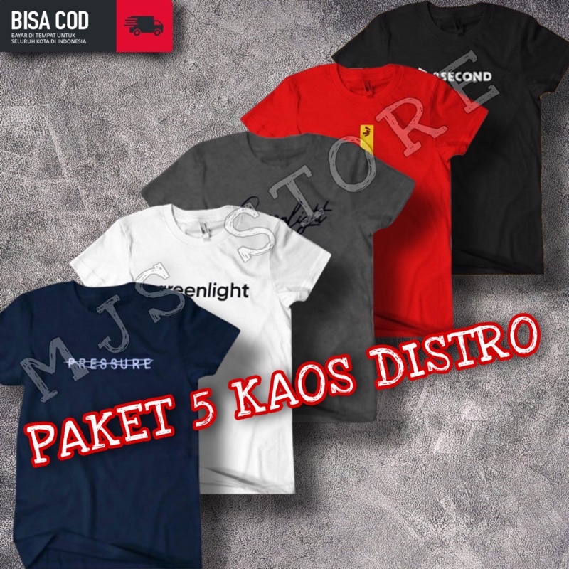 PAKET ISI 5 KAOS DISTRO MURAH / MOTIF RANDOM / GAMBAR TERBARU