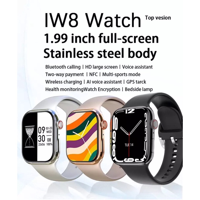 Smartwatch ORIGINAL Iw8 series 8 9 15 PRO MAX WATERPROOF ip68 FULL SCREEN 1.99 inch Jam Tangan Telefon Bluetooth 45mm NFC android iphone 13 apple watch GPS IWO