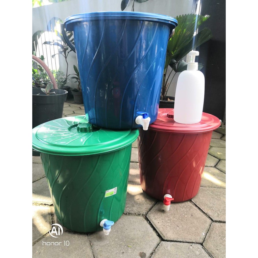 Ember Kran Ember Plastik Cuci Tangan Ember Wudhu 30 liter Plus Botol Pump Merek Sunlife