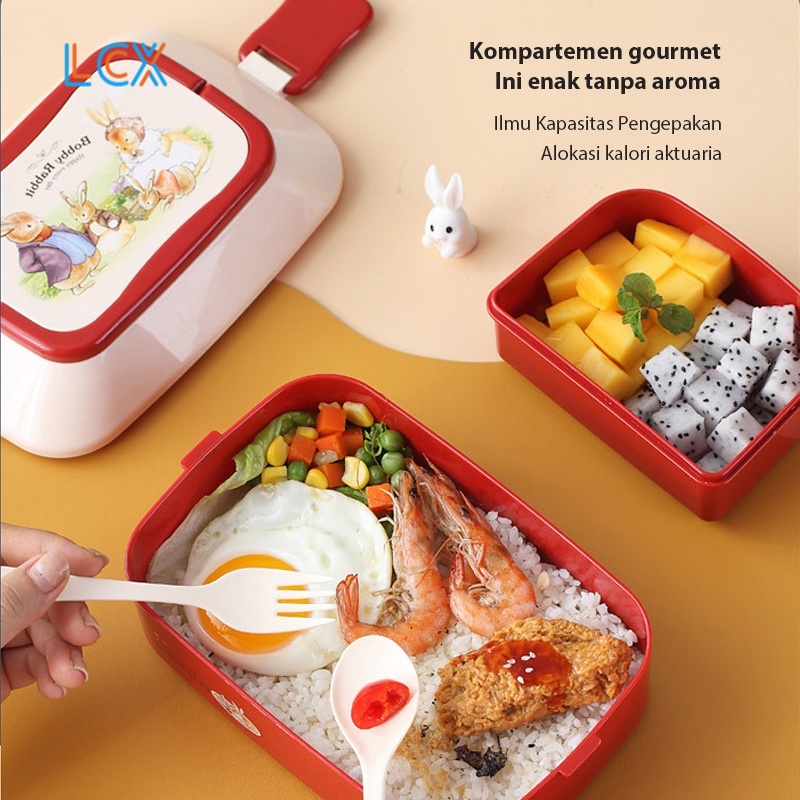 LCX 2 Layer Tempat Makan Kotak Makan Bento Lunch Box Kartun Makan Anak Wheat Straw Kotak Makan VS-75