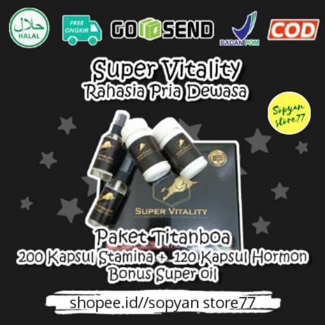 SUPER VITALITY PAKET TITANBOA PAKET LENGKAP ISI 200 KAPSUL STAMINA + 120 KAPSUL HORMON