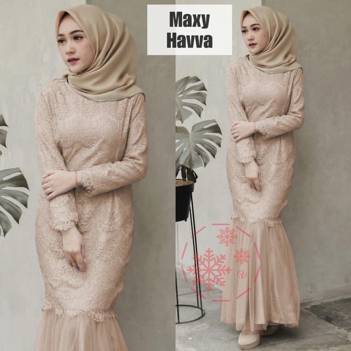 HAVVA HAJUKU Gamis Dress Baju Wanita Muslim Pesta Kondangan Maxi Mermaid Brukat Model Duyung
