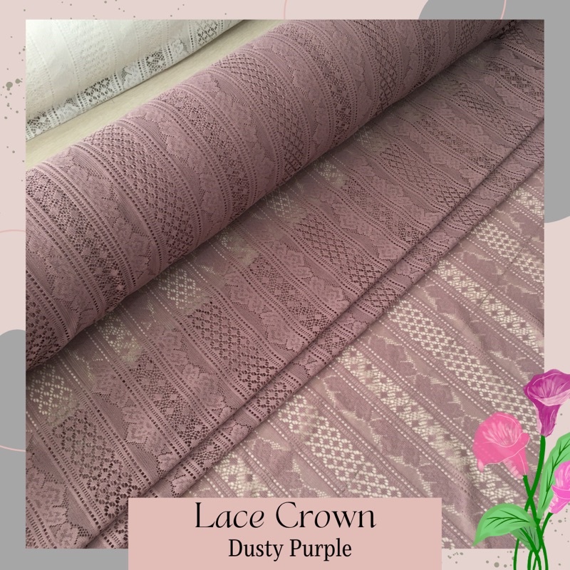 Bahan Kain Brokat Brukat Halus Lace Motif Salur Crown Warna Dusty Puple Ungu Taro