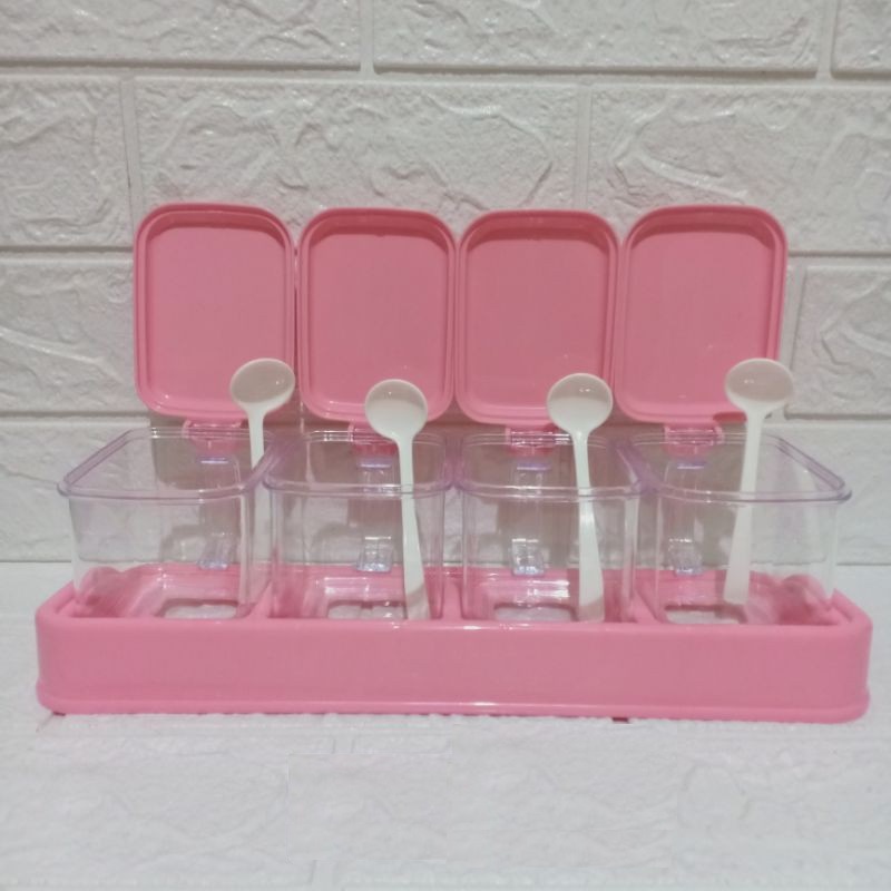 Tempat Bumbu Pink Golden Lemon isi 4 TGM 149-4 / Toples Tempat Wadah Bumbu Dapur / Kitchen Set