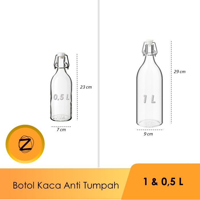Botol Kaca Air Minum Dengan Penutup Anti Tumpah/Tempat Minyak/Botol Kaca Serbaguna 1 Liter atau 500 