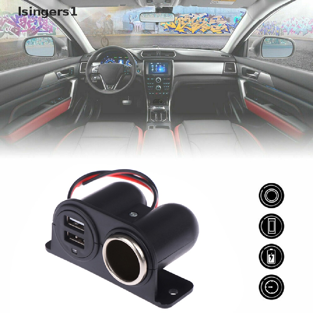 (lsingers1) Power Outlet 12V / 24V Dengan 2 Port Charger USB Untuk Aksesoris Mobil