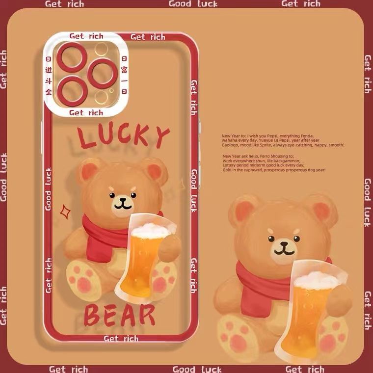 Soft Case Silikon TPU Transparan Motif Beruang Keberuntungan Untuk Iphone 12 13 SE 6 6S 7 8 Plus X XS XR 11 Pro Max