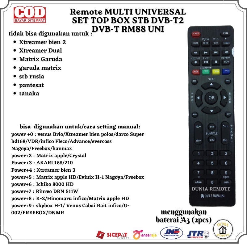 Remot Remote Dvb-T2 RM88-UNI Tanpa Dus Stb Set Top Multi Universal