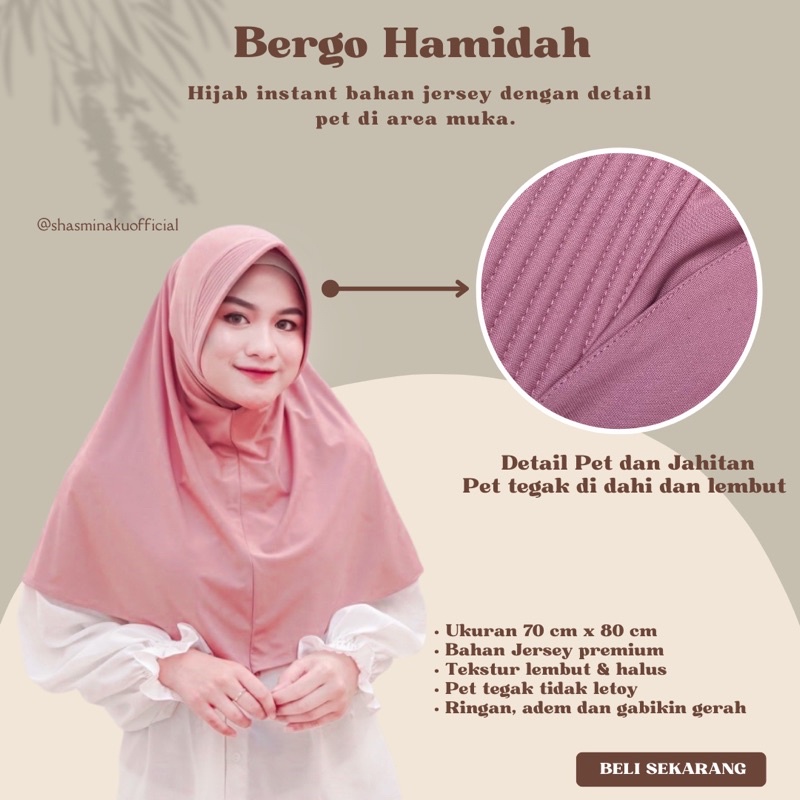 SHASMINAKU - Bergo Hamidah Zahra Daily Instan Jersey Premium By Shasminaku | Bergo Jersey Hamidah | Jilbab Menutup Dada