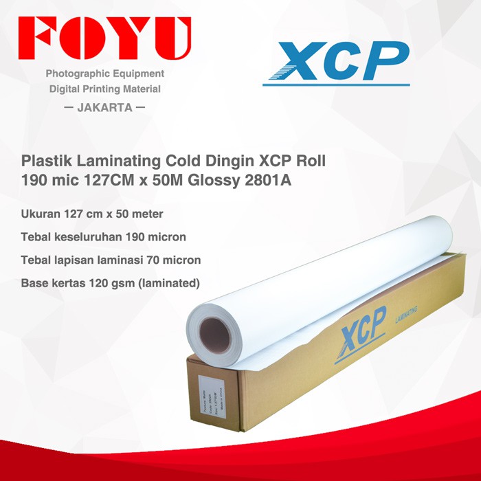 

Plastik Laminating Dingin XCP Roll 190 mic 127CM x 50M Glossy 2801A