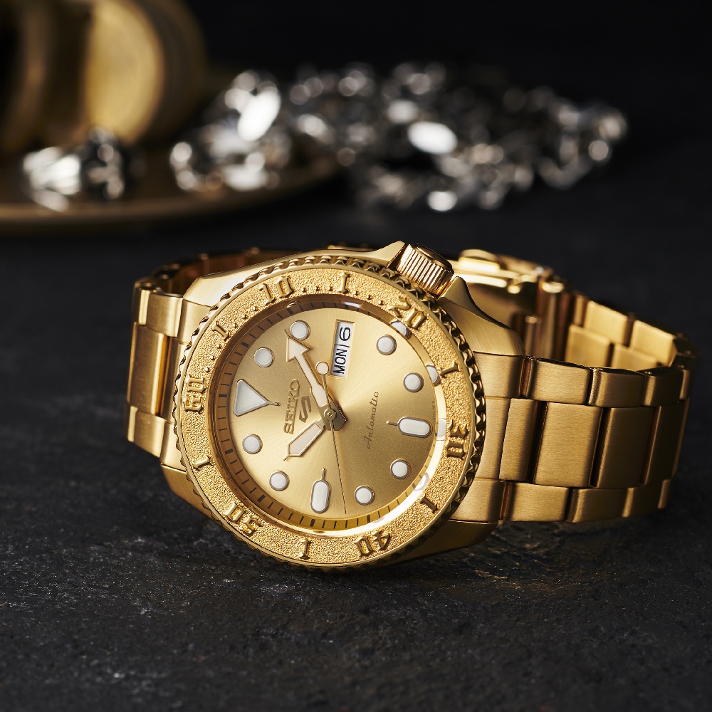 Seiko 5 Sports SRPE74K1 Automatic Full Gold - Jam Tangan Pria SRPE74