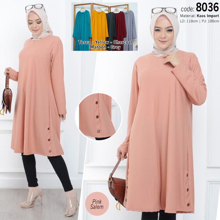 Tunik mutiara / Tunik muslim / Long tunik wanita / Tunik kaos import - Merah Muda Murah